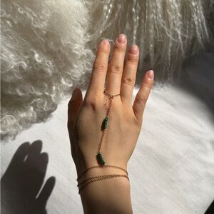 Goldish Elegant Gold and emerald Hand Chain Bracelet